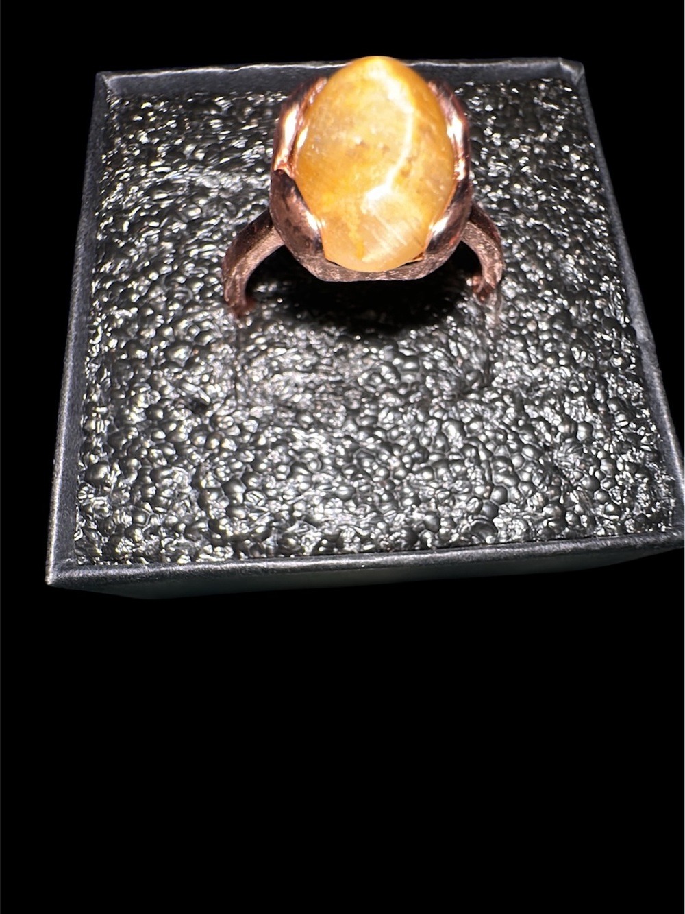 Rose gold Ring with Oval Tigers eye  Stone - Honey Yellow